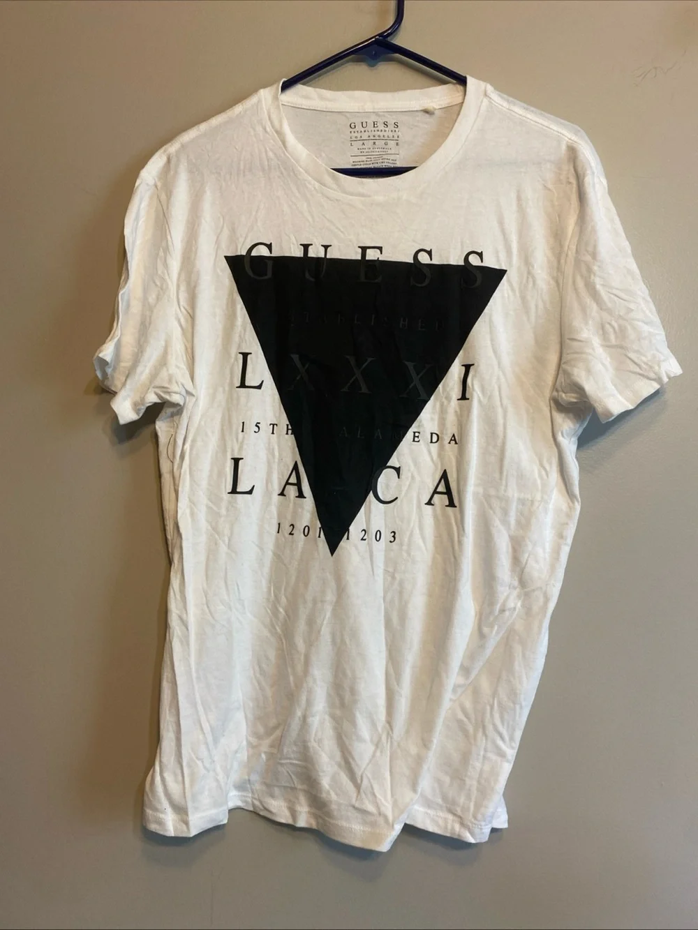 Guess Los Angeles Men’s Large T-shirt White Graphic Print Crew Neck Short Sleeve - Picture 2 of 7